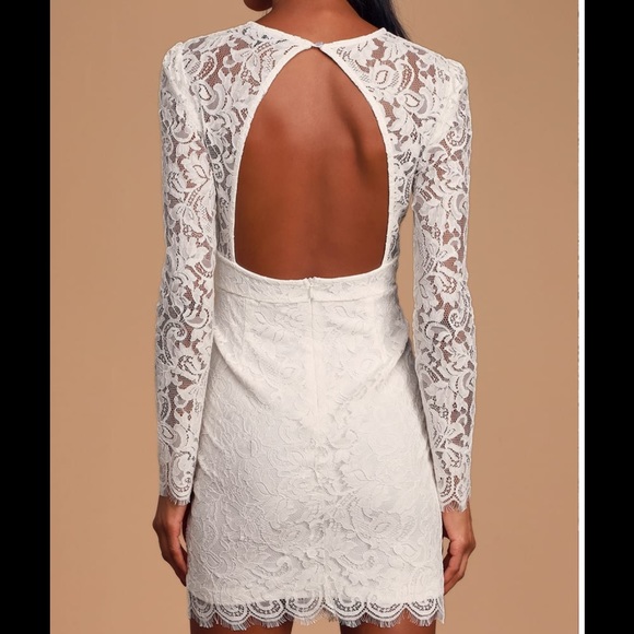 WHITE LACE LONG SLEEVE BODICON DRESS - Picture 5 of 5